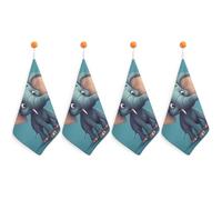 NWTRJ Microfiber Hand Towels Absorbent Soft Decorative Bathroom Towel Lightweight Breathable Cartoon Elephant Kitchen Dish Towels for Hotel Spa Gym Home Decorations 4PCS