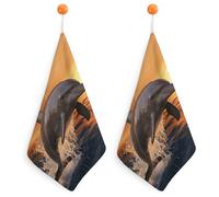 NWTRJ Microfiber Hand Towels Absorbent Soft Decorative Bathroom Towel Lightweight Breathable Dusk Dolphin Kitchen Dish Towels for Hotel Spa Gym Home Decorations 2PCS