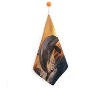 NWTRJ Microfiber Hand Towels Absorbent Soft Decorative Bathroom Towel Lightweight Breathable Dusk Dolphin Kitchen Dish Towels for Hotel Spa Gym Home Decorations 1PCS