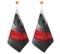 NWTRJ Microfiber Hand Towels Absorbent Soft Decorative Bathroom Towel Lightweight Breathable Red and Black Feather Kitchen Dish Towels for Hotel Spa Gym Home Decorations 2PCS