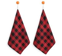NWTRJ Microfiber Hand Towels Absorbent Soft Decorative Bathroom Towel Lightweight Breathable Red Black Buffalo Check Plaid Pattern Kitchen Dish Towels for Hotel Spa Gym Home Decorations 2PCS