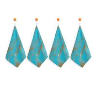 NWTRJ Microfiber Hand Towels Absorbent Soft Decorative Bathroom Towel Lightweight Breathable Turquoise Blue Gold Kitchen Dish Towels for Hotel Spa Gym Home Decorations 4PCS