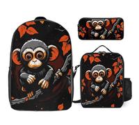 NWTRJ Monkey on Red Branch 3 Piece Backpack Set with Lunch Bag And Pencil Case Travel Laptop Bags Lightweight Causal Daypack for Women Men