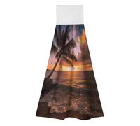 NWTRJ Palm Tree Sunset Beach Hand Towels Set of 2, Absorbent Hanging Kitchen Towels Microfiber Fast Drying Dish Towel Wash Cloth for Home Decor Housewarming Gift