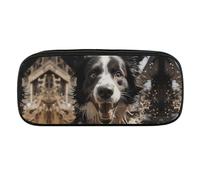 NWTRJ Pastor Border Collie Pencil Case Waterproof Leather Pencil Bag Large Capacity Pen Pounch Cosmetic Makeup Bag for Women Men
