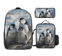 NWTRJ Penguin Parents And Chicks Antarctica Large 3 Piece Backpack Set with Lunch Bag And Pencil Case Travel Laptop Bags Lightweight Causal Daypack for Women Men, Style, One Size