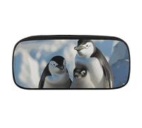 NWTRJ Penguin Parents And Chicks Antarctica Large Pencil Case Waterproof Leather Pencil Bag Large Capacity Pen Pounch Cosmetic Makeup Bag for Women Men