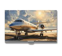 NWTRJ Private Plane Business Card Holder Slim Portable Business Card Case Metal Pocket Name Card Holder Wallet for Men Women Office Travel