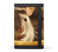 NWTRJ Rat Eats Cheese Wallet for Women Men Trifold Wallets with Keychain Holder Zipper Coin Purse RFID Credit Card Holder Cute Cash Purse