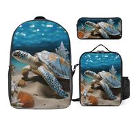 NWTRJ Sea Conch Shell Starfish Turtle 3 Piece Backpack Set with Lunch Bag And Pencil Case Travel Laptop Bags Lightweight Causal Daypack for Women Men, Style, One Size