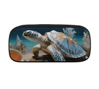 NWTRJ Sea Conch Shell Starfish Turtle Pencil Case Waterproof Leather Pencil Bag Large Capacity Pen Pounch Cosmetic Makeup Bag for Women Men