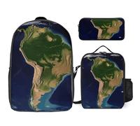 NWTRJ South America Satellite Image 3 Piece Backpack Set with Lunch Bag And Pencil Case Travel Laptop Bags Lightweight Causal Daypack for Women Men