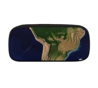 NWTRJ South America Satellite Image Pencil Case Waterproof Leather Pencil Bag Large Capacity Pen Pounch Cosmetic Makeup Bag for Women Men