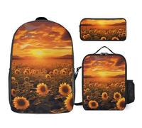 NWTRJ Sunflower Field Sunset Sea of Flowers 3 Piece Backpack Set with Lunch Bag And Pencil Case Travel Laptop Bags Lightweight Causal Daypack for Women Men, Style, One Size