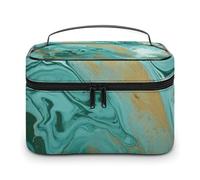 NWTRJ Teal And Gold Marble Travel Makeup Bag Portable Waterproof Cosmetic Bag PU Leather Makeup Brush Holder Toiletry Bag for Women Ladies, style, 25x18x15cm