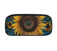 NWTRJ The Most Beautiful Sunflower Pencil Case Waterproof Leather Pencil Bag Large Capacity Pen Pounch Cosmetic Makeup Bag for Women Men