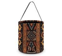 NWTRJ Traditional African Design Pattern Halloween Trick Or Treat Bags Portable Reusable Candy Bucket Tote Bag with Handles Goody Bucket for Halloween Party Supplies Favors