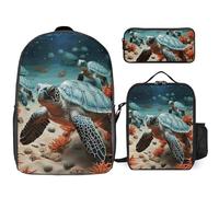 NWTRJ Turtle Starfish 3 Piece Backpack Set with Lunch Bag And Pencil Case Travel Laptop Bags Lightweight Causal Daypack for Women Men