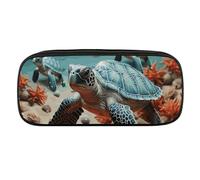 NWTRJ Turtle Starfish Pencil Case Waterproof Leather Pencil Bag Large Capacity Pen Pounch Cosmetic Makeup Bag for Women Men