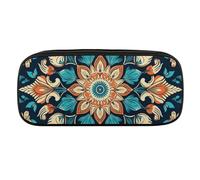 NWTRJ Vintage Mandala Flowers Pencil Case Waterproof Leather Pencil Bag Large Capacity Pen Pounch Cosmetic Makeup Bag for Women Men