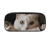 NWTRJ White Cat And Pile of Dollars Pencil Case Waterproof Leather Pencil Bag Large Capacity Pen Pounch Cosmetic Makeup Bag for Women Men