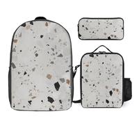 NWTRJ White Terrazzo 3 Piece Backpack Set with Lunch Bag And Pencil Case Travel Laptop Bags Lightweight Causal Daypack for Women Men