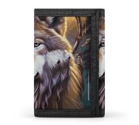 NWTRJ Wolves And Dream Catchers Wallet for Women Men Trifold Wallets with Keychain Holder Zipper Coin Purse RFID Credit Card Holder Cute Cash Purse