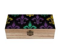 NWTRJ Wooden Storage Box with Hinged Lid And Front Clasp Large Keepsake Box 3D Fleur De Lis Mardi Gras Jewelry Box Wooden Storage Bins Office Desk Organizer