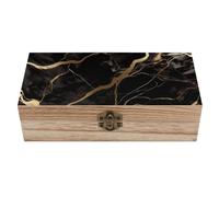 NWTRJ Wooden Storage Box with Hinged Lid And Front Clasp Large Keepsake Box Black Gold Marble Jewelry Box Wooden Storage Bins Office Desk Organizer