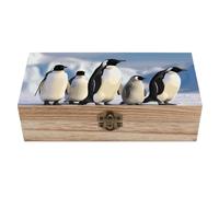 NWTRJ Wooden Storage Box with Hinged Lid And Front Clasp Large Keepsake Box Cute Penguins Jewelry Box Wooden Storage Bins Office Desk Organizer