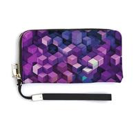 NWTRK Abstract Color Cubes Purple Leather Wallets Zip Around Clutch Bag Ladies Credit Card Holder Clutch Purse for Women, style, 20.0*10.5cm