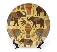 NWTRK Africa Elephant Bone China Decorative Plate Ceramic Decorative Plates with Display Stand Handmade Ceramic Ornament Wall Art Decor for Home Kitchen Bedroom 8inch
