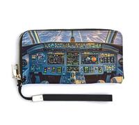 NWTRK Airplane Cockpit And Sunrise Leather Wallets Zip Around Clutch Bag Ladies Credit Card Holder Clutch Purse for Women