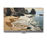 NWTRK Business Card Holder Slim Portable Metal Business Card Case Beach On The Pacific Coast Pocket Name Card Holder Wallet for Men Women Office Travel