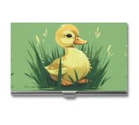 NWTRK Business Card Holder Slim Portable Metal Business Card Case Little Duck on Green Grass Pocket Name Card Holder Wallet for Men Women Office Travel