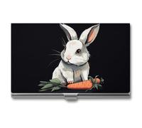 NWTRK Business Card Holder Slim Portable Metal Business Card Case Rabbit Holding A Carrot Pocket Name Card Holder Wallet for Men Women Office Travel
