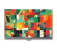 NWTRK Business Card Holder Slim Portable Metal Business Card Case Red And Green Collage Pocket Name Card Holder Wallet for Men Women Office Travel