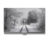 NWTRK Business Card Holder Slim Portable Metal Business Card Case Snowy Train Tracks Pocket Name Card Holder Wallet for Men Women Office Travel