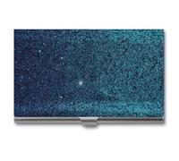 NWTRK Business Card Holder Slim Portable Metal Business Card Case Teal Glitter Pocket Name Card Holder Wallet for Men Women Office Travel