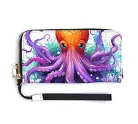 NWTRK Colorful Octopus Leather Wallets Zip Around Clutch Bag Ladies Credit Card Holder Clutch Purse for Women, style, 20.0*10.5cm