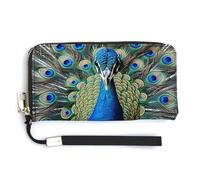 NWTRK Colorful Peacock Feathers Leather Wallets Zip Around Clutch Bag Ladies Credit Card Holder Clutch Purse for Women