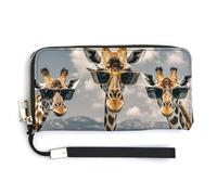 NWTRK Giraffes Wearing Sunglasses Leather Wallets Zip Around Clutch Bag Ladies Credit Card Holder Clutch Purse for Women