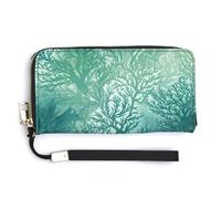NWTRK Green Sea Blue Seaweed Leather Wallets Zip Around Clutch Bag Ladies Credit Card Holder Clutch Purse for Women, style, 20.0*10.5cm