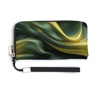 NWTRK Green Silk Fabric Leather Wallets Zip Around Clutch Bag Ladies Credit Card Holder Clutch Purse for Women, style, 20.0*10.5cm