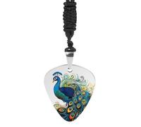 NWTRK Guitar Pick Necklace Stainless Steel Guitar Pick Holder Necklace Guitar Pendant Decoration for Women Men Music Lover Gift, Peacock Pattern, One Size, Titanium Steel, No Gemstone