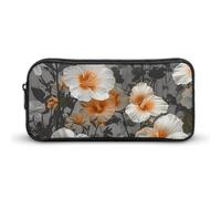 NWTRK Large Pencil Case Blooming Hibiscus Flowers Pencil Pouch Portable Aesthetic Pencil Bag for Women Men Pen Pouch Cute Stationery Organizer Multifunctional Makeup Bag for Travel Office