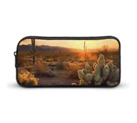 NWTRK Large Pencil Case Green Desert Sunset Pencil Pouch Portable Aesthetic Pencil Bag for Women Men Pen Pouch Cute Stationery Organizer Multifunctional Makeup Bag for Travel Office