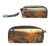 NWTRK Large Pencil Case Green Desert Sunset Pencil Pouch Portable Aesthetic Pencil Bag for Women Men Pen Pouch Cute Stationery Organizer Multifunctional Makeup Bag for Travel Office