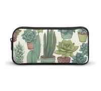 NWTRK Large Pencil Case Green Succulents Pencil Pouch Portable Aesthetic Pencil Bag for Women Men Pen Pouch Cute Stationery Organizer Multifunctional Makeup Bag for Travel Office