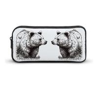 NWTRK Large Pencil Case Wildlife Hand Drawn Bear Animal Pencil Pouch Portable Aesthetic Pencil Bag for Women Men Pen Pouch Cute Stationery Organizer Multifunctional Makeup Bag for Travel Office